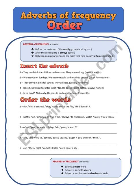 Adverbs Of Frequency Word Order Esl Worksheet By Nani Pappi