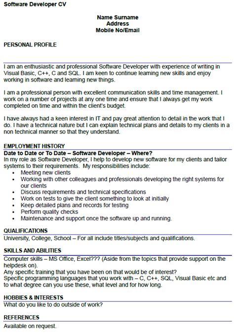 When writing your software engineer cv, focus on your experience working with software and your technical skills in programming and design. Software Developer CV Example - icover.org.uk
