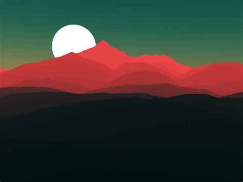 Red Mountains And Moon Digital Wallpaper Red Mountain Illustration
