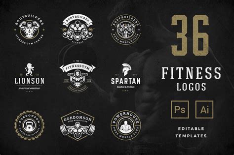 Retro Fitness And Gym Logos Set On Yellow Images Creative Store