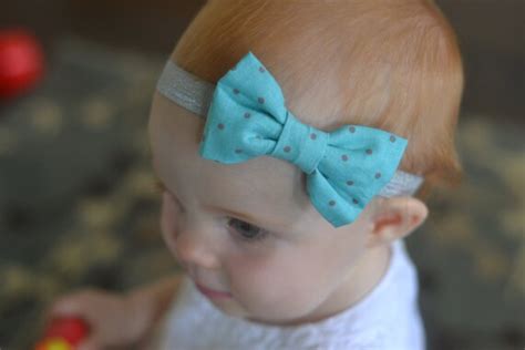 Items Similar To Babygirls Polka Dot Fabric Bow Headband Or Clip Aqua