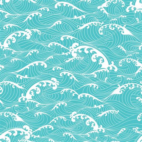 Ocean Waves Pattern Seamless Background Hand Drawn Asian Style Stock