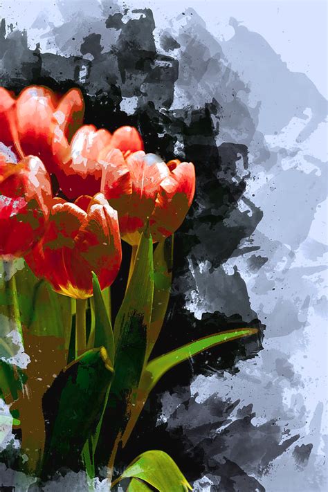 Flowers Painting Abstract Bunch Of Red Orange Tulips By Elaine