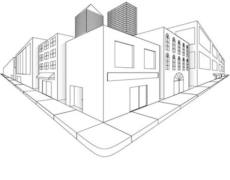 Two Point Perspective City Drawing Sketch Coloring Page Perspective