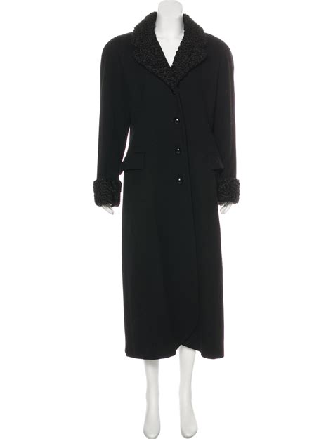Christian Dior Vintage Shearling Trimmed Long Coat Black Long Coats