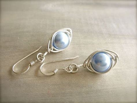 Blue Pearl Herringbone Earrings By Beazuness On Etsy Earrings