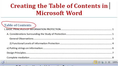 Creating The Table Of Contents Using Microsoft Word 2007