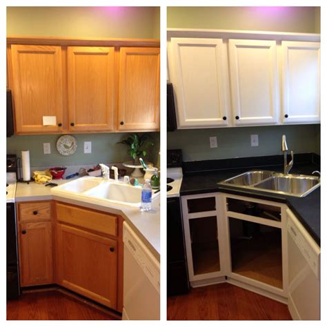 I don't want brush marks, or painted over hinges. DIY painted builder grade oak cabinets white. Used ...