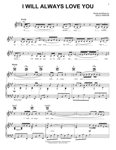 Whitney Houston I Will Always Love You Sheet Music Notes Download