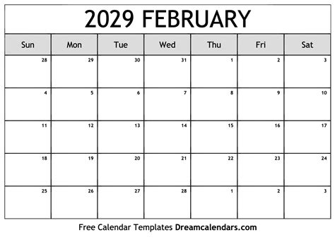 February 2029 Calendar Free Blank Printable With Holidays