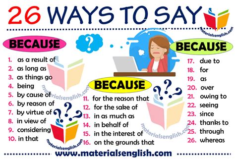 Different Ways To Say Because Materials For Learning English