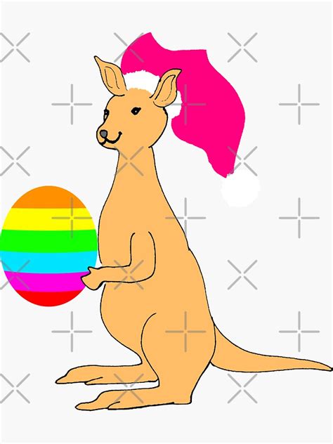 Cute Easter Kangaroo With Rainbow Easter Egg Sticker For Sale By