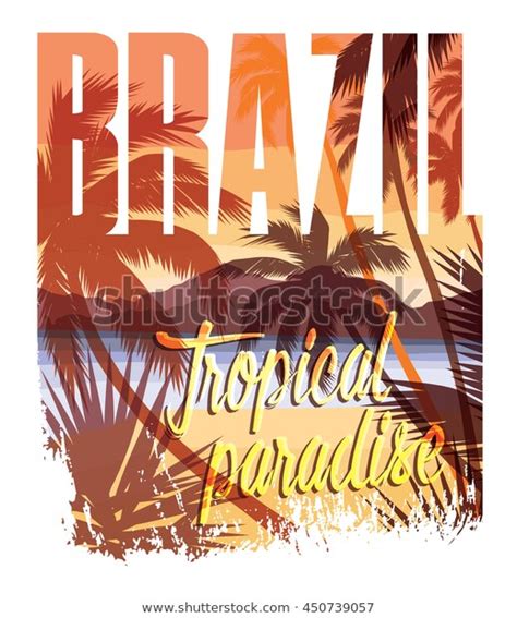 Brazil Tropical Paradise Vector Illustration Slogan Wektorowa
