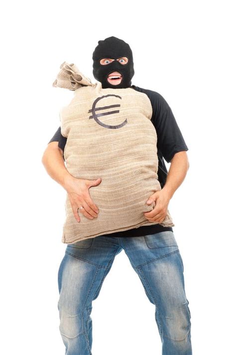 Happy Robber With Sack Full Of Dollars Stock Image Image Of Money