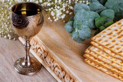 A Jewish Matzah Bread With Wine Passover Holiday Concept Stock Photo