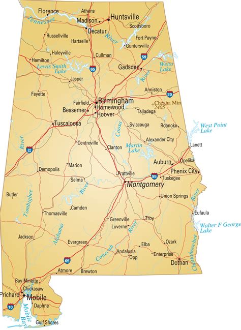 Printable Map Of Alabama With Cities Printable Map Of Alabama That