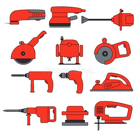 Set Of Electric Power Tools For Carpentry And Construction Work Silhouettes Icons Of Different