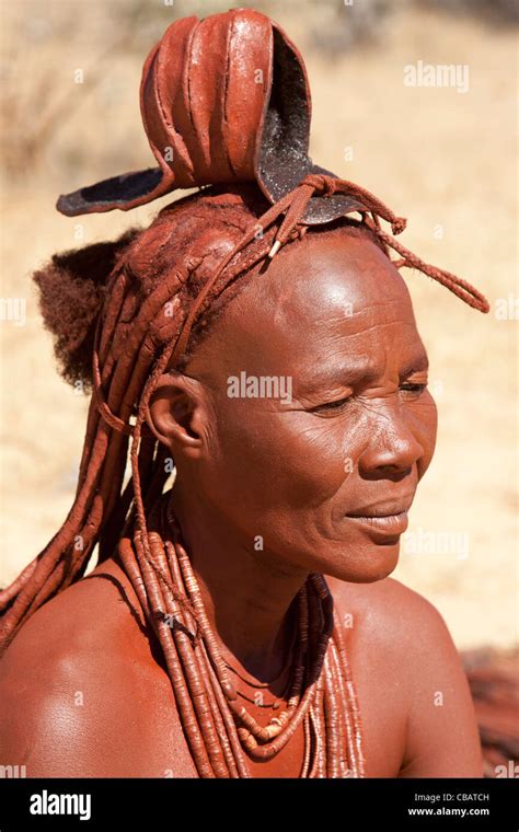 Africa Namibia Portrait Of A Nomadic Himba Woman Wearing The Traditional Goat Skin Erembe On
