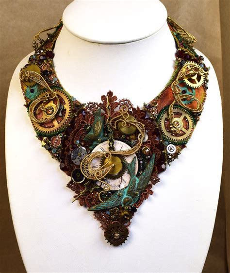 steampunk statement necklace silk necklace upcycled reclaimed steampunk wedding industrial