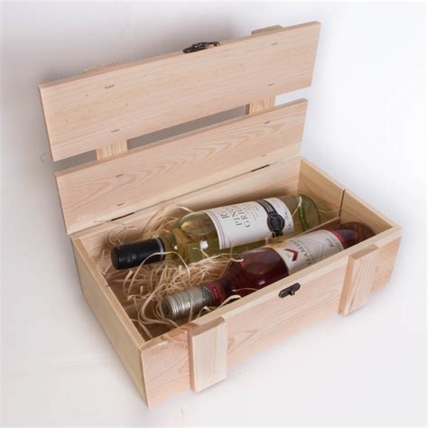 Wine Wooden Presentation Crates T Boxes With Hinged Lid Natural