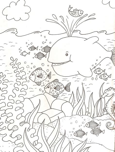 An Underwater Scene With Fish And Bubbles In The Water Coloring Pages