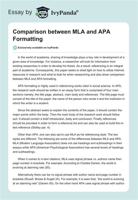 Comparison Between Mla And Apa Formatting 714 Words Essay Example