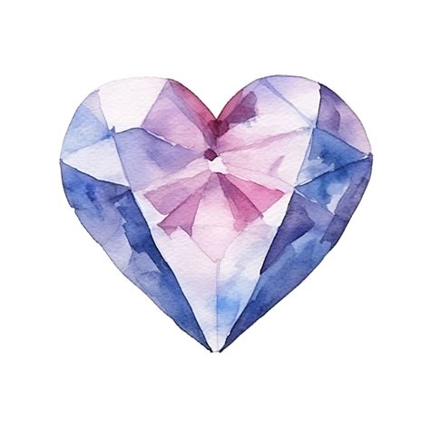Watercolor Heart Diamond Watercolor Crystal Diamond Png Transparent