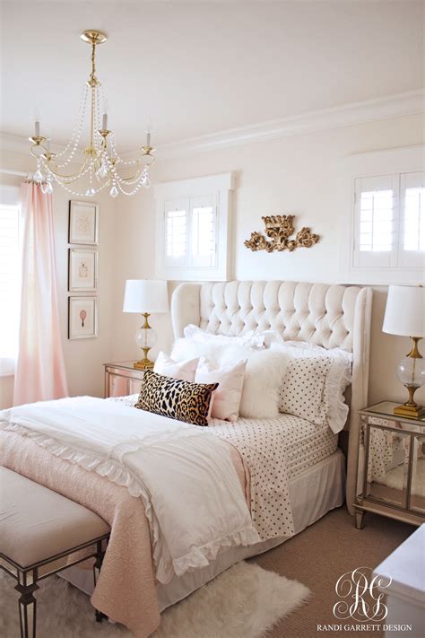 Pink And Gold Bedroom Featuring Tufted Wingback Headboard By Randi