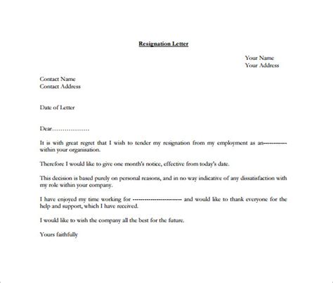 formal resignation letter template   word excel