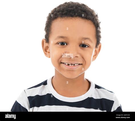 Happy African American Boy On White Background Stock Photo Alamy