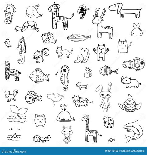 Drawing Doodle Of Cute Animal Vector Stock Vector Illustration Of