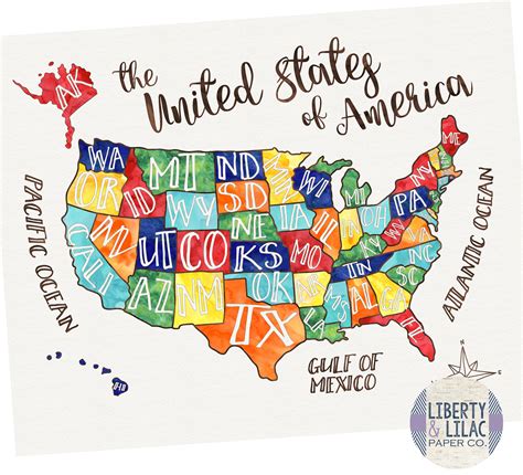 16x20 Us Map United States Map In Primary Colors Fun Us