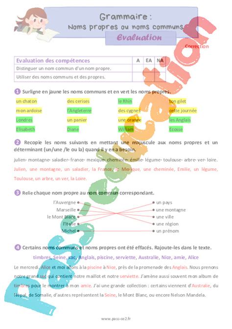 Noms Propres Ou Noms Communs Valuation Grammaire Pour Le Ce