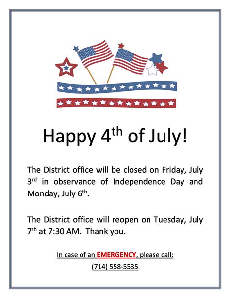 Office Closed Sign For July 4th Template