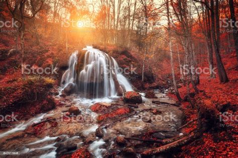 Waterfall Colorful Landscape With Beautiful Waterfall At