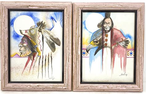 Lot 2pc Signed Native American Watercolor Paintings
