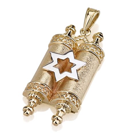 Buy 14k Gold Torah Scroll Necklace With Star Of David Israel