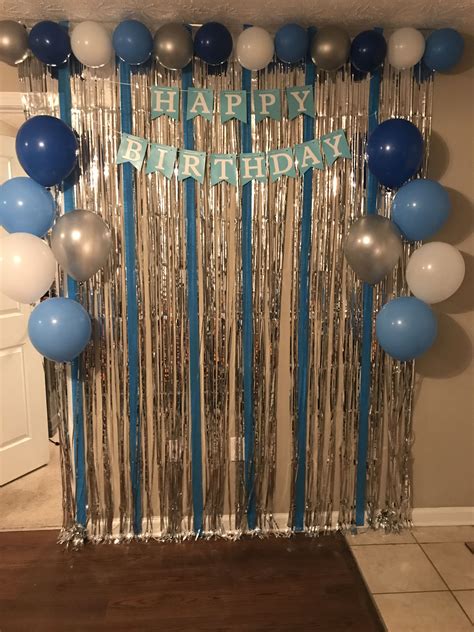 Blue And Silver Birthday Backdrop Simple Birthday Decorations Simple