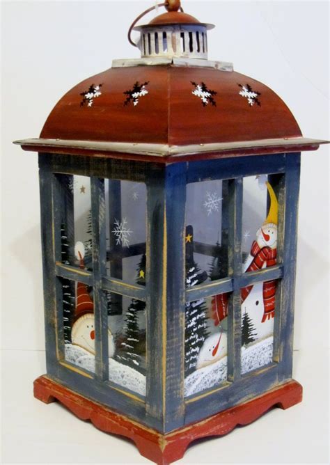 Holiday Candle Holder Lantern With Handpainted Snowman This Is A