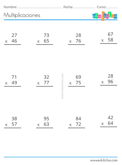 Multiplicaciones Ejercicios Para Multiplicar De Dos Y Tres Cifras