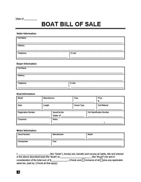 Free Boat Vessel Bill Of Sale Template PDF Word