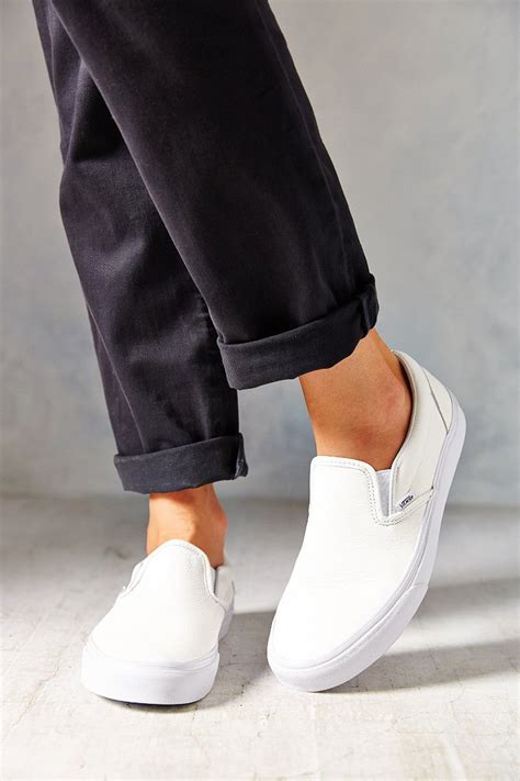 Lyst Vans Classic Premium Leather Slip On Womens Sneaker In White