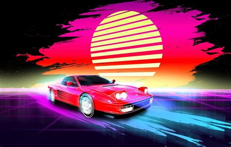 Wallpaper Music Style Background Ferrari 80s Sun Style Neon