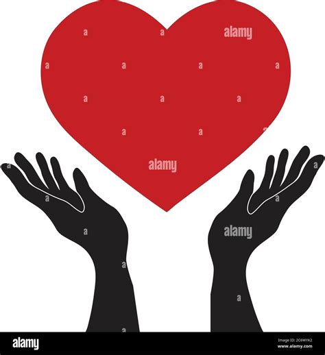 Vector Simple Flat Black Hands Holding Red Heart Icon Love Roma Stock