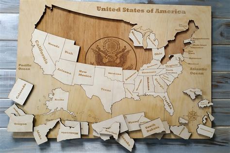 Usa Wooden Map Puzzle Educational Usa Wooden Map Puzzle For Etsy