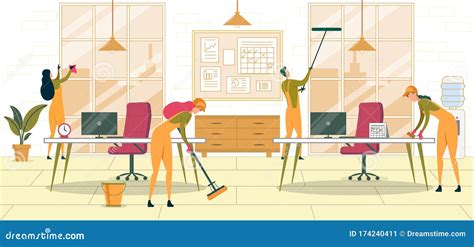 Office Cleaning Service Flat Vector Illustration Stock Vector