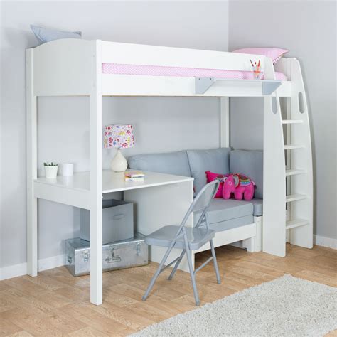Stompa Uno S Plus High Sleeper Bed With Fixed Desk And Chair Bed White