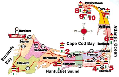 Historic Lighthouses Of Cape Cod Map Cape Cod Lighthouses Lighthouse