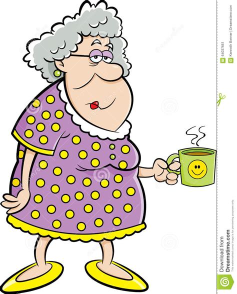 Cartoon Old Lady Holding A Coffee Mug Stock Vector