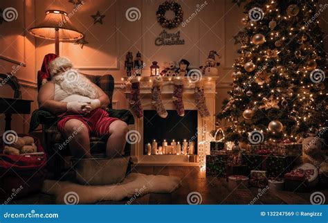 Santa Claus Relaxing After Or Before Work Stock Image Image Of Chair